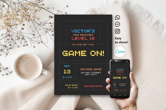 Arcade Game Kids Birthday Invitation