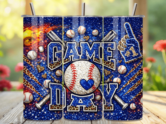 Blue Glitter Game Day Baseball Tumbler: A Must-Have Design for Creative Entrepreneurs and Sublimation Professionals