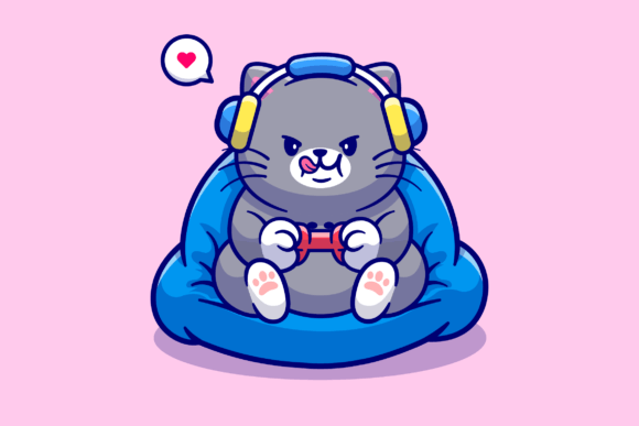 Cute Cat Playing Game Cartoon: A Versatile Design Asset for Creative Projects