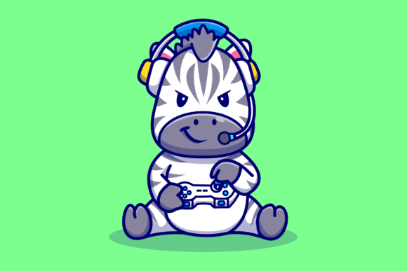 Cute Zebra Playing Game with Headphone Vector