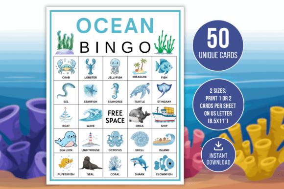 Ocean Bingo Game Printable for Kids Fun