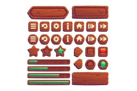 Wooden Buttons for UI Game GUI Elements